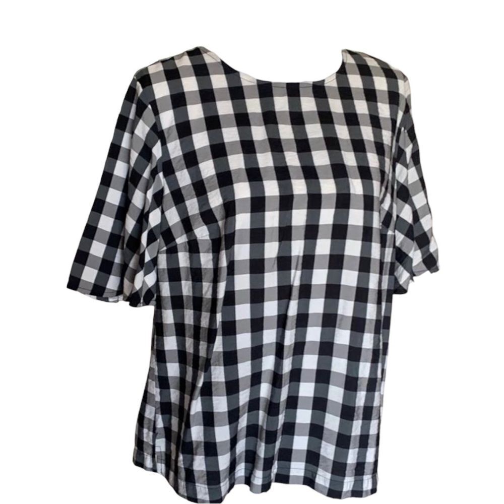 A‎ NEW DAY Buffalo Checkered Puff Sleeves Blouse Large